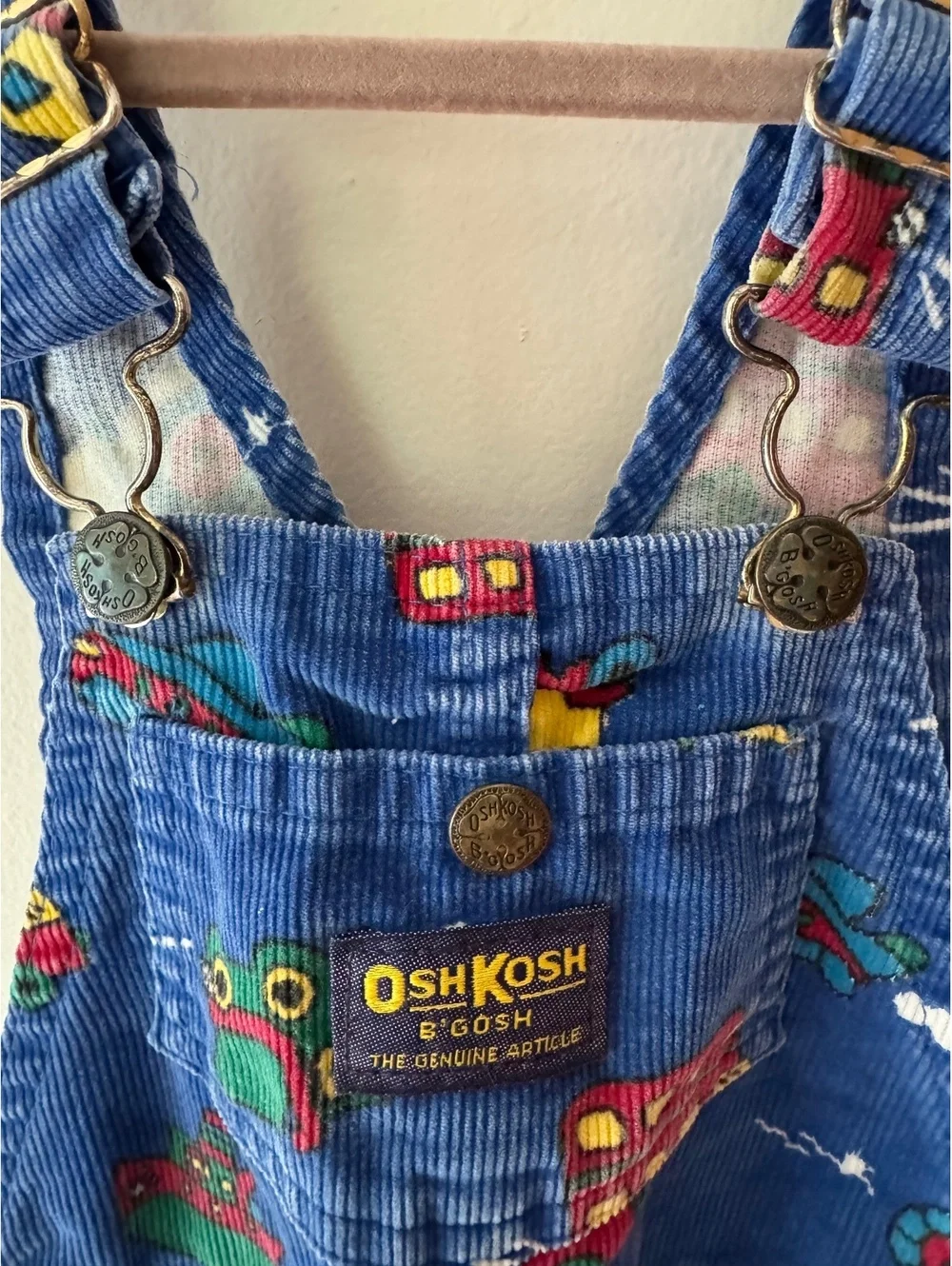 OshKosh 3T Vintage Made in USA Blue Corduroy Transportation Overalls